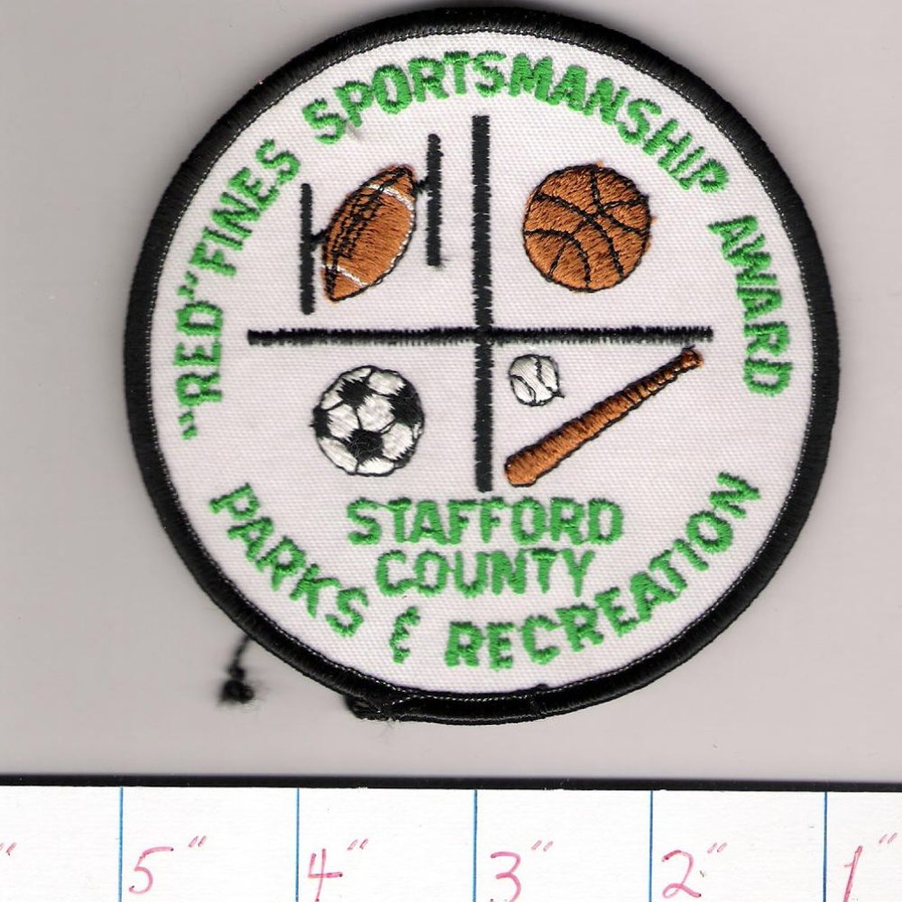 Stafford County Parks Recreation Patch  "Red" Fines Sportsmanship Award